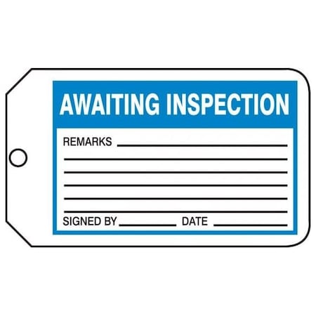 Accuform Safety Tags, AWAITING INSPECTION, 5.75in x 3.25in, PF-Cardstock, 25PK MMT338CTP